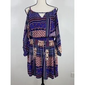 American Eagle Outfitters patchwork style boho‎ cold shoulder dress sz L